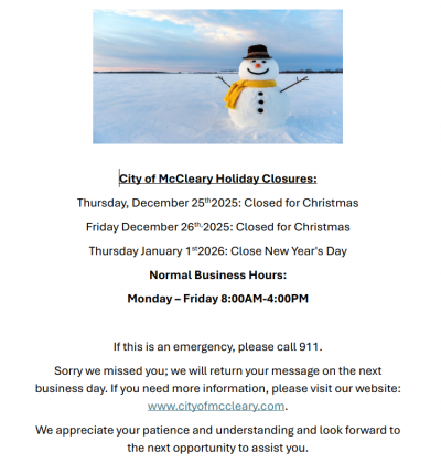 City Hall Holiday Closure Notice